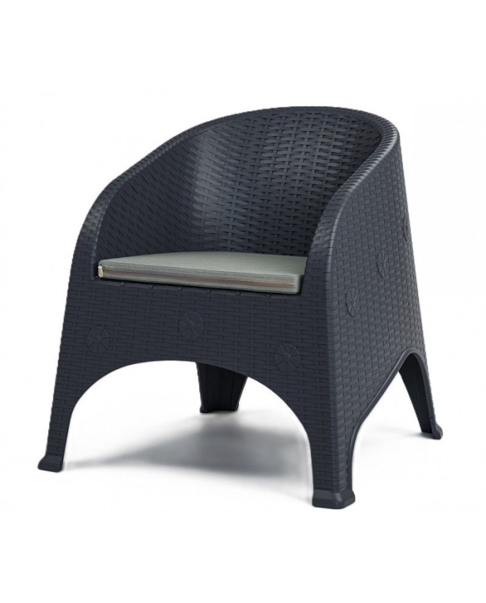 Sillón SURF, apilable, polipropileno antracita, cojín gris