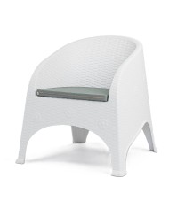 Sillón SURF, apilable, polipropileno blanco, cojín gris