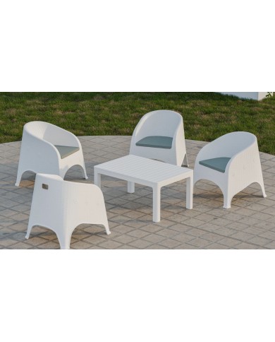 Sillón SURF, apilable, polipropileno blanco, cojín gris