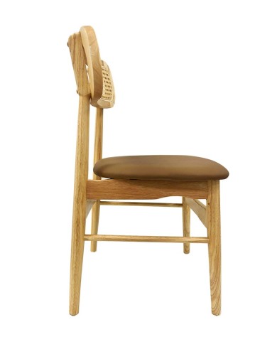 Silla CÁUCASO, madera, rejilla, similpiel marrón