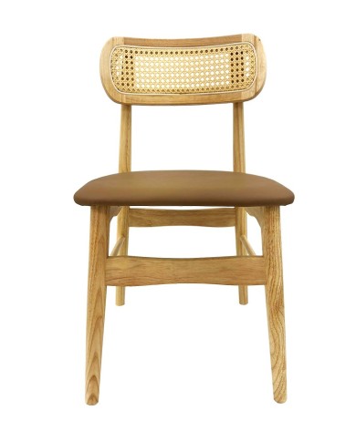 Silla CÁUCASO, madera, rejilla, similpiel marrón