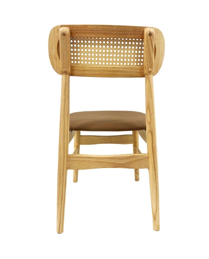 Silla CÁUCASO, madera, rejilla, similpiel marrón