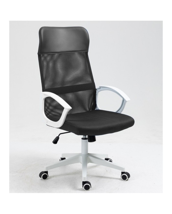 Sillón de oficina VERTON, blanco, malla y asiento negro
