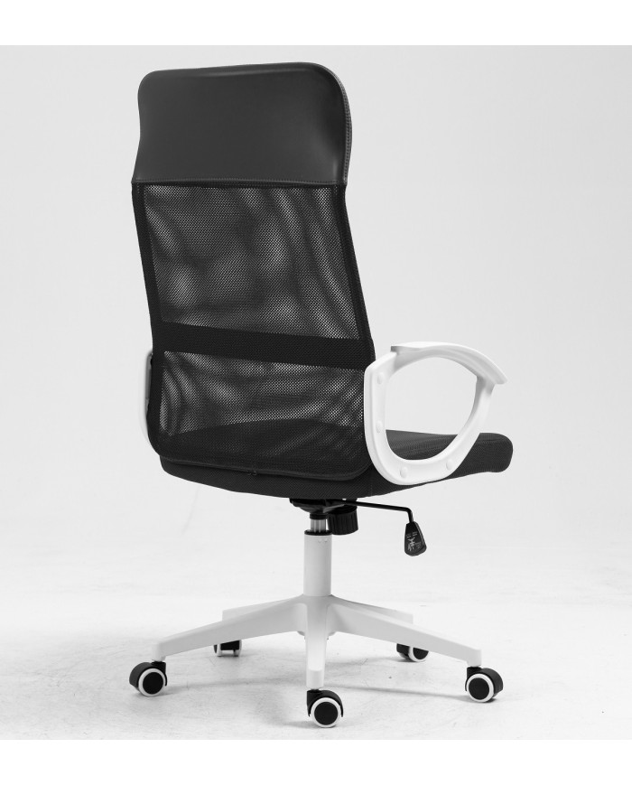 Sillón de oficina VERTON, blanco, malla y asiento negro