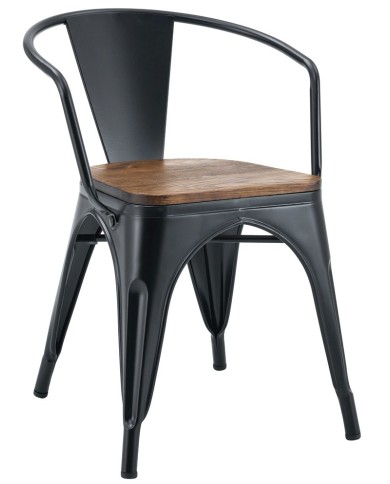 Sillón TOL EK WOOD, acero, negro, asiento madera