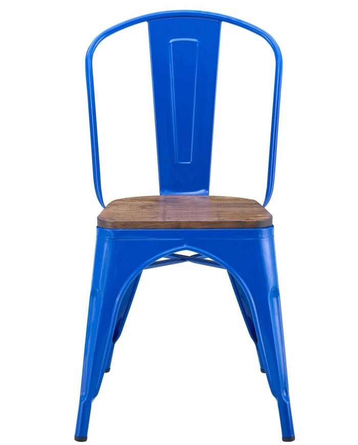 Silla TOL EK WOOD, acero, azul, asiento madera