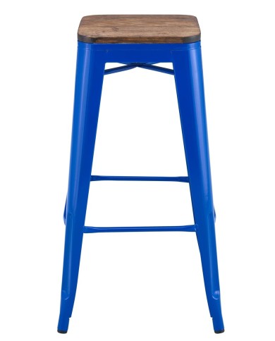 Taburete TOL EK WOOD, acero, azul, asiento madera