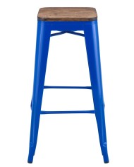 Taburete TOL EK WOOD, acero, azul, asiento madera
