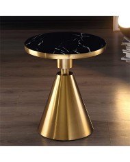 Mesa JASSY NE, baja, dorada, tapa cerámica mármol negro, 50 cms de diámetro