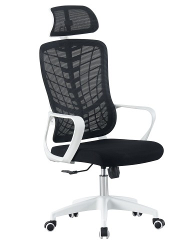 Sillón de oficina MELLAC, alto, blanco, malla y asiento negro