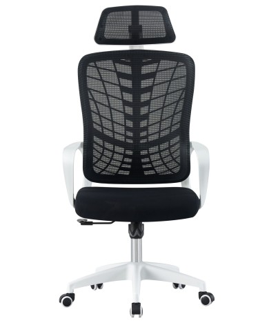 Sillón de oficina MELLAC, alto, blanco, malla y asiento negro