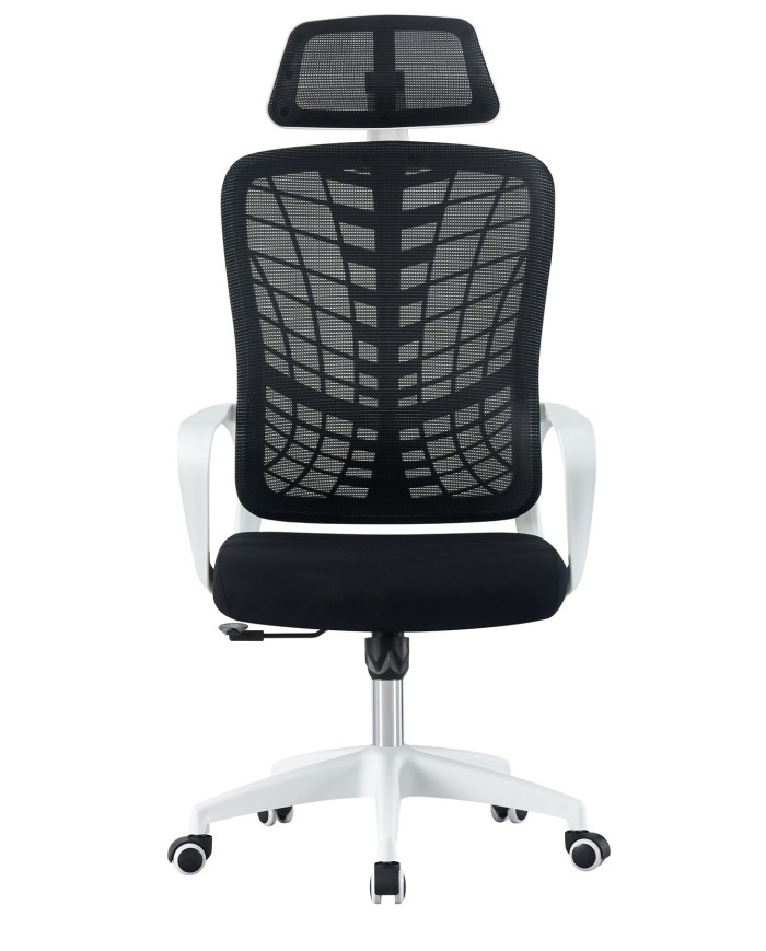 Sillón de oficina MELLAC, alto, blanco, malla y asiento negro