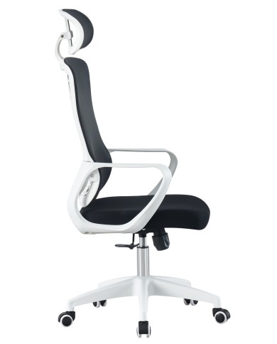 Sillón de oficina MELLAC, alto, blanco, malla y asiento negro