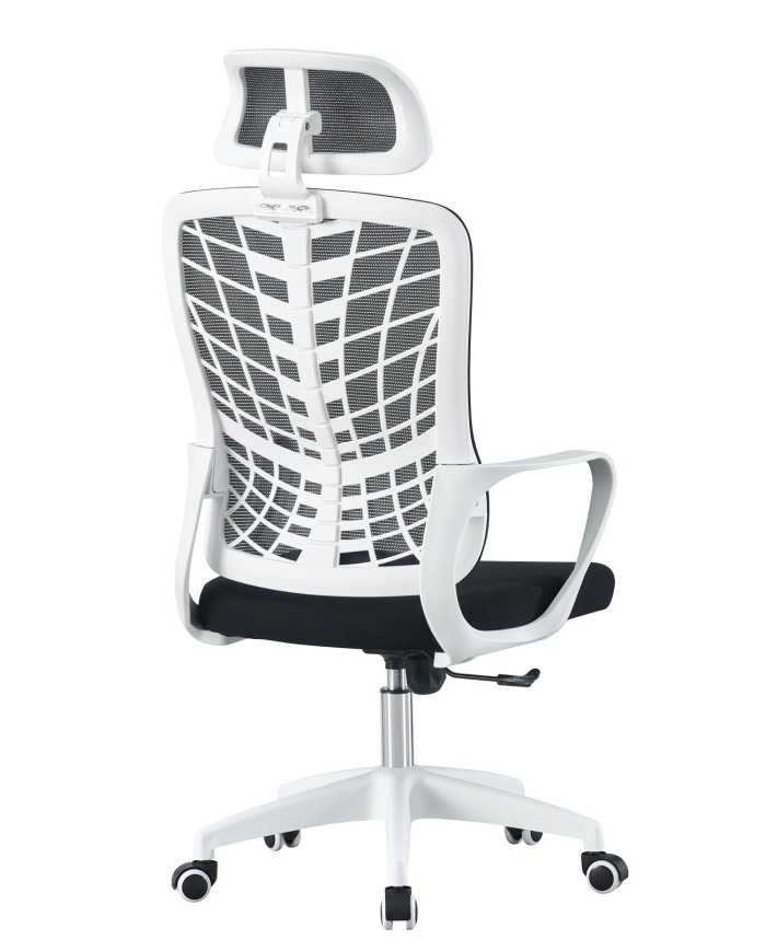 Sillón de oficina MELLAC, alto, blanco, malla y asiento negro