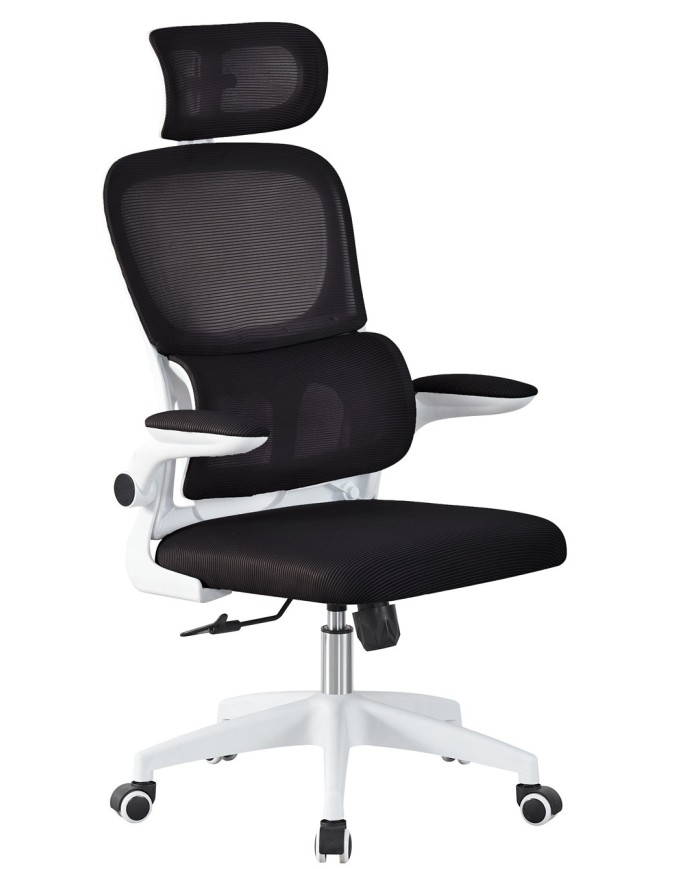 Sillón de oficina BERNAY, alto, blanco, malla y asiento negro