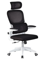 Sillón de oficina BERNAY, alto, blanco, malla y asiento negro