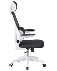 Sillón de oficina BERNAY, alto, blanco, malla y asiento negro