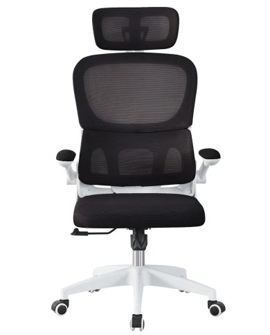 Sillón de oficina BERNAY, alto, blanco, malla y asiento negro