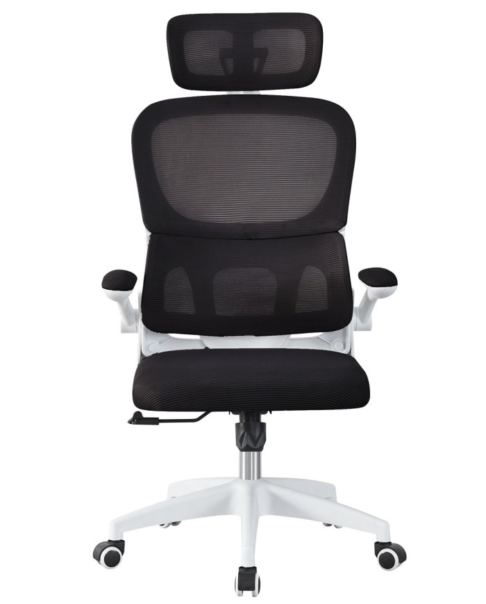 Sillón de oficina BERNAY, alto, blanco, malla y asiento negro