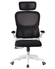 Sillón de oficina BERNAY, alto, blanco, malla y asiento negro