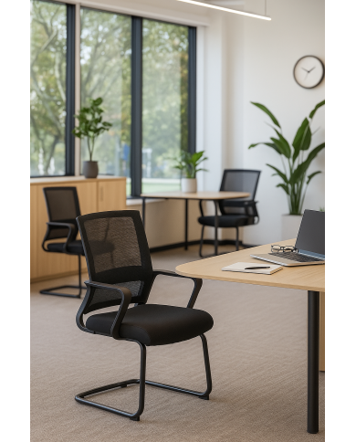 Sillón de oficina SURICE, fijo de patín, malla negra