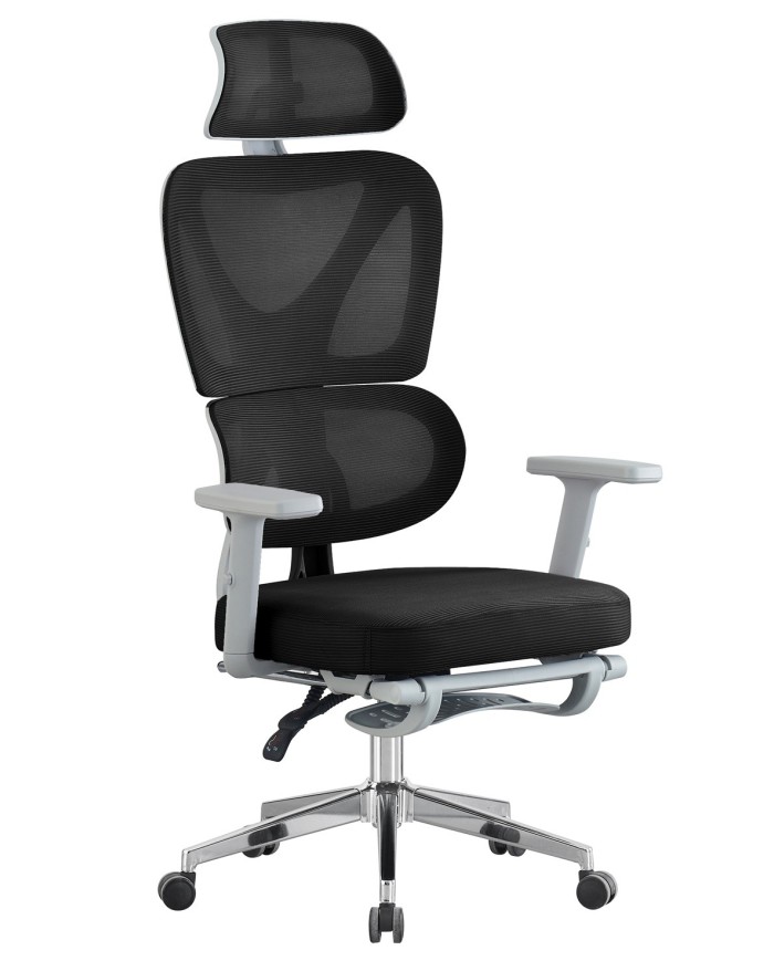 Sillón de oficina DURBUY, alto, ergonómico, gris, malla negra