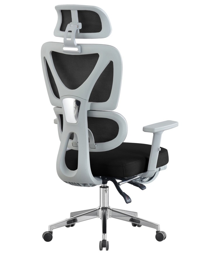 Sillón de oficina DURBUY, alto, ergonómico, gris, malla negra