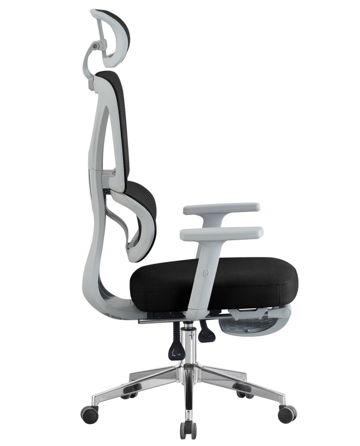 Sillón de oficina DURBUY, alto, ergonómico, gris, malla negra
