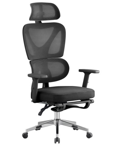 Sillón de oficina DURBUY, alto, ergonómico, negro, malla y asiento negro