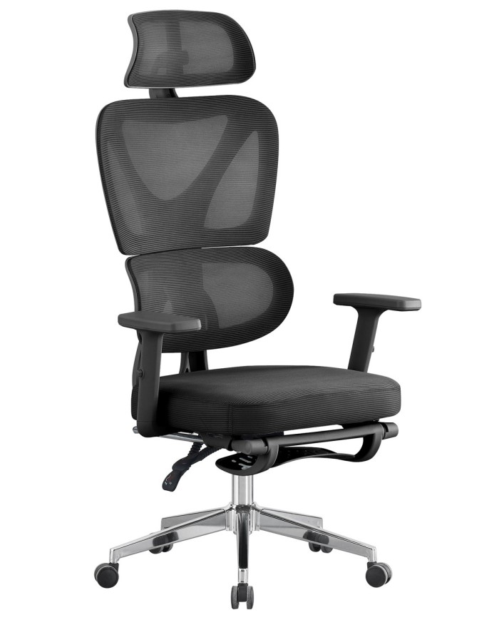 Sillón de oficina DURBUY, alto, ergonómico, negro, malla y asiento negro