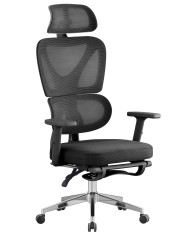 Sillón de oficina DURBUY, alto, ergonómico, negro, malla y asiento negro