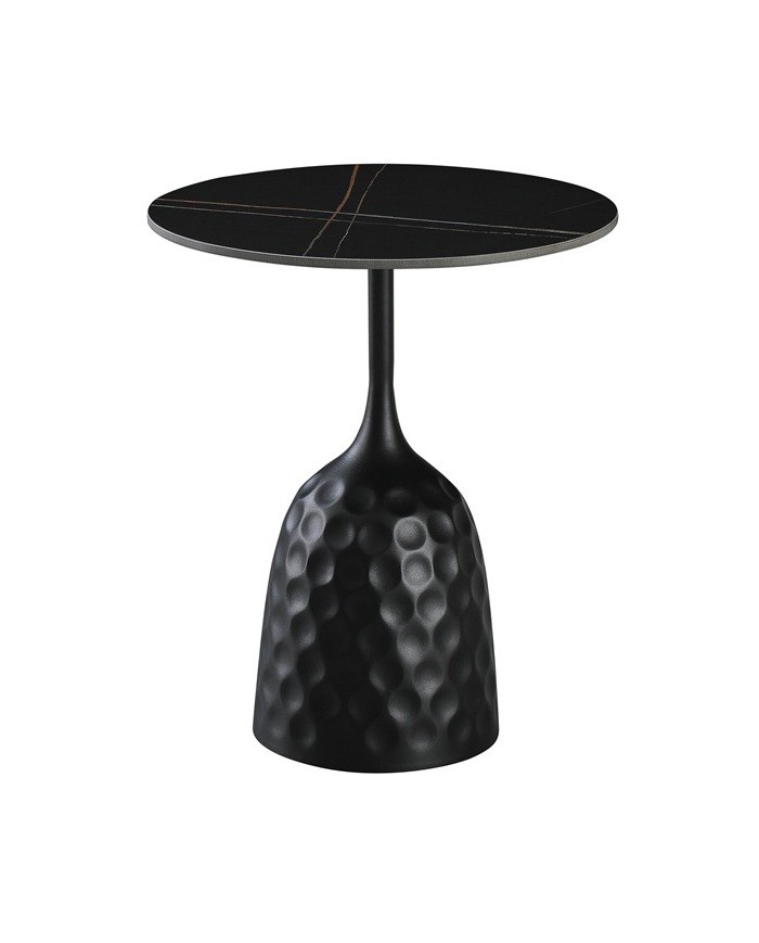 Mesa CAVEZZO, baja, negra, tapa cerámica mármol negro, 50 cms de diámetro