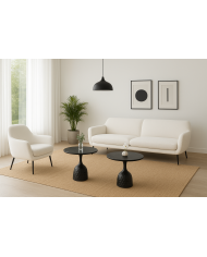 Mesa CAVEZZO, baja, negra, tapa cerámica mármol negro, 50 cms de diámetro