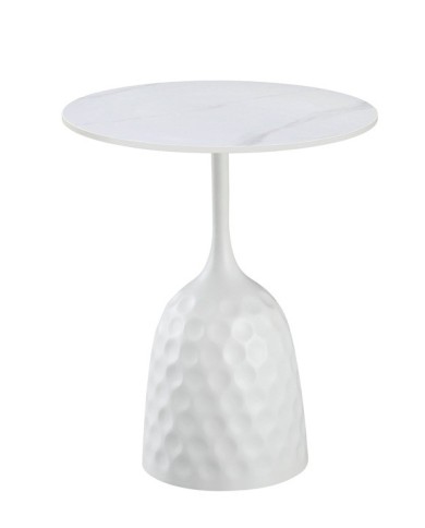 Mesa CAVEZZO, baja, blanca, tapa cerámica mármol blanco, 50 cms de diámetro