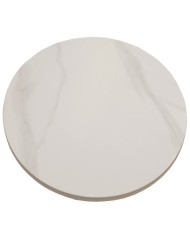Mesa CAVEZZO, baja, blanca, tapa cerámica mármol blanco, 50 cms de diámetro