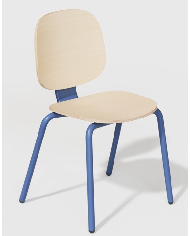 Silla COLMAR, apilable, azul, contrachapado revestido con HPL, color natural