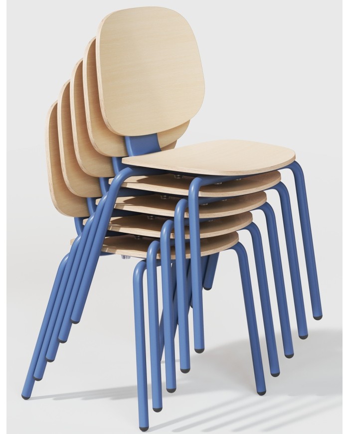 Silla COLMAR, apilable, azul, contrachapado revestido con HPL, color natural