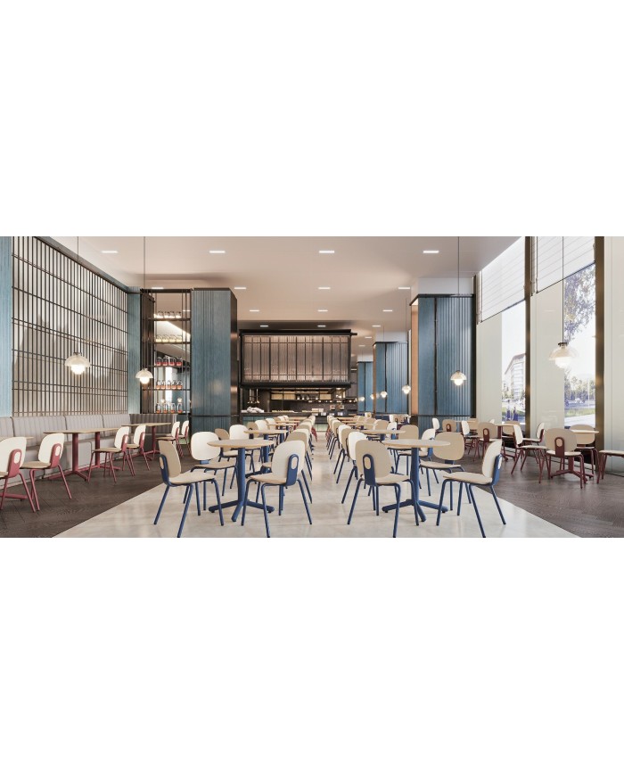 Silla COLMAR, apilable, azul, contrachapado revestido con HPL, color natural