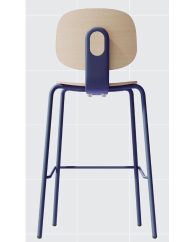 Taburete COLMAR, apilable, azul, contrachapado revestido con HPL, color natural