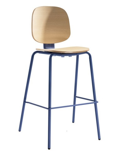 Taburete COLMAR, apilable, azul, contrachapado revestido con HPL, color natural