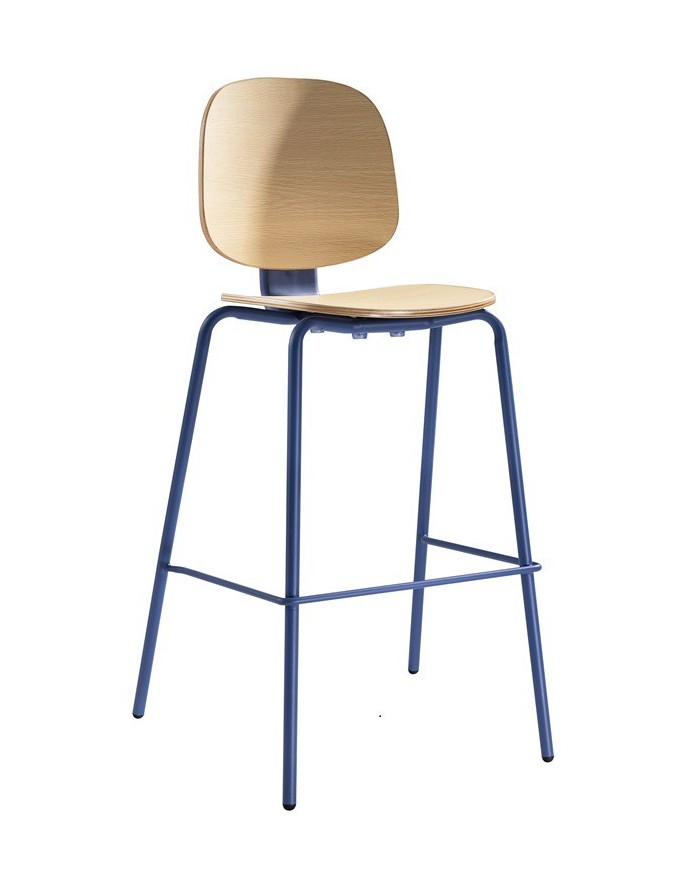 Taburete COLMAR, apilable, azul, contrachapado revestido con HPL, color natural