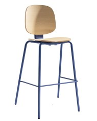 Taburete COLMAR, apilable, azul, contrachapado revestido con HPL, color natural