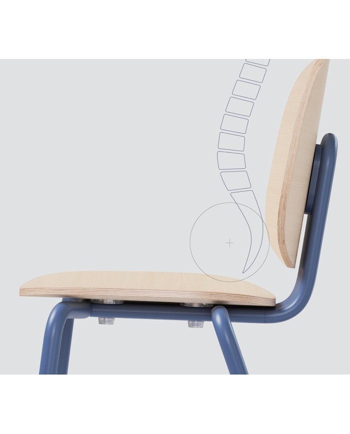 Taburete COLMAR, apilable, azul, contrachapado revestido con HPL, color natural