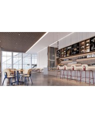 Taburete COLMAR, apilable, azul, contrachapado revestido con HPL, color natural