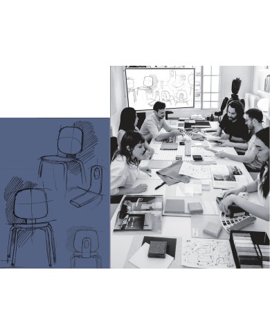 Taburete COLMAR, apilable, azul, contrachapado revestido con HPL, color natural