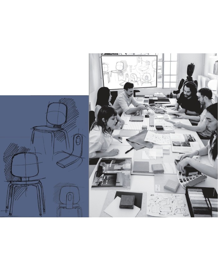 Taburete COLMAR, apilable, azul, contrachapado revestido con HPL, color natural