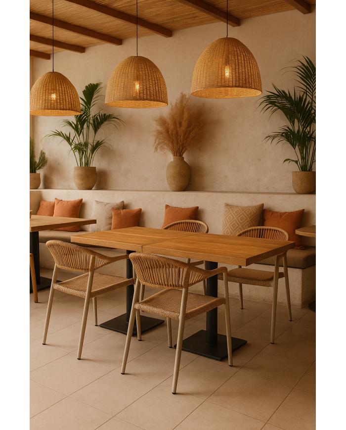 Sillón MÓNACO, apilable, aluminio, ratán y teslin