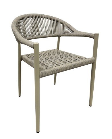 Sillón CANNES, apilable, aluminio, asiento y respaldo de cuerda beige