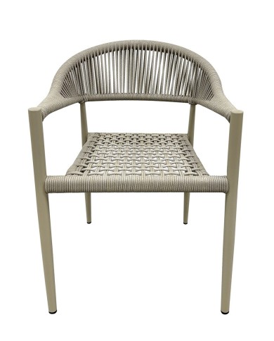 Sillón CANNES, apilable, aluminio, asiento y respaldo de cuerda beige