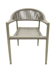 Sillón CANNES, apilable, aluminio, asiento y respaldo de cuerda beige